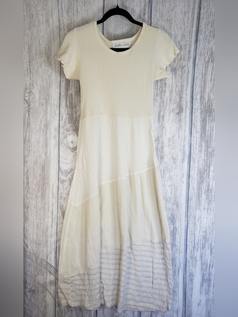 VTG Barbara Lesser cottagecore cotton midi dress Tiered, Textured cream Sz Small